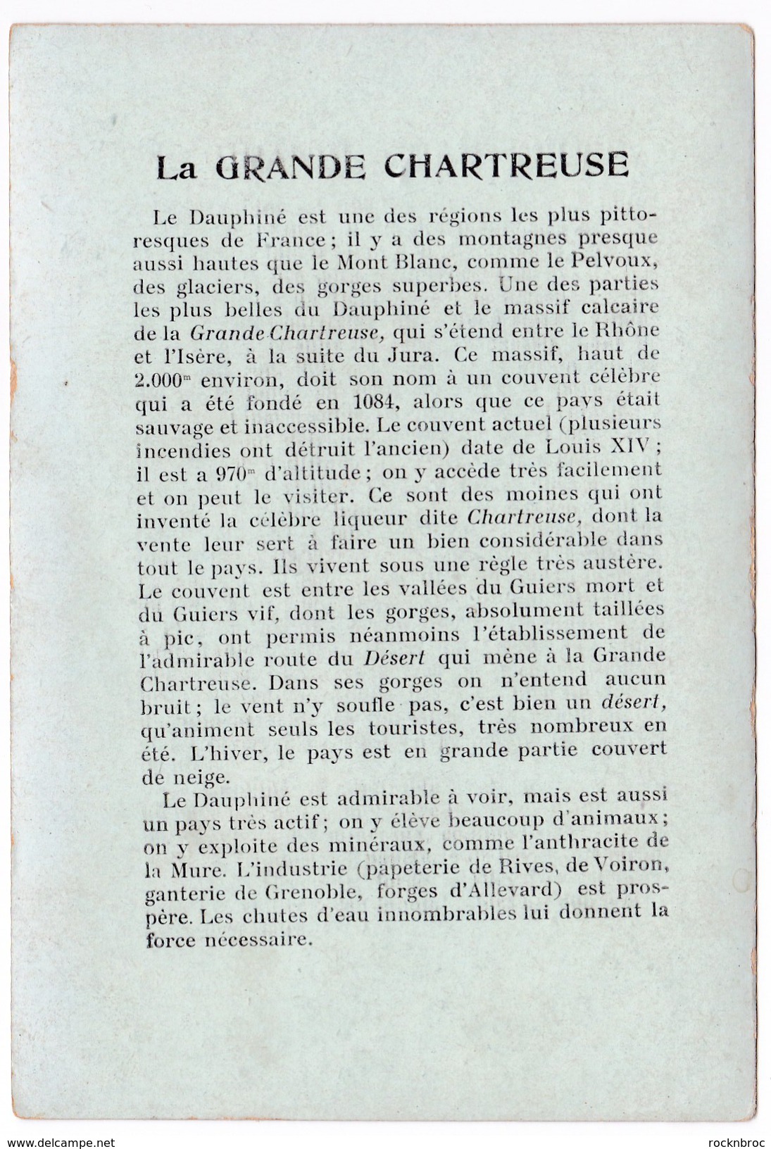 Chromo Fiche Illustrée Collection Hugo D'Alési PLM Dauphiné Route De La Grande Chartreuse - Géographie