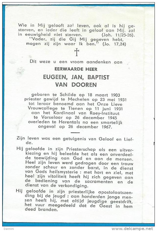 Bidprentje  E.H.  Eugeen  Van Dooren  Schilde  1903 -  Tienen  Vorselaar  -  Herentals  1967 - Images Religieuses