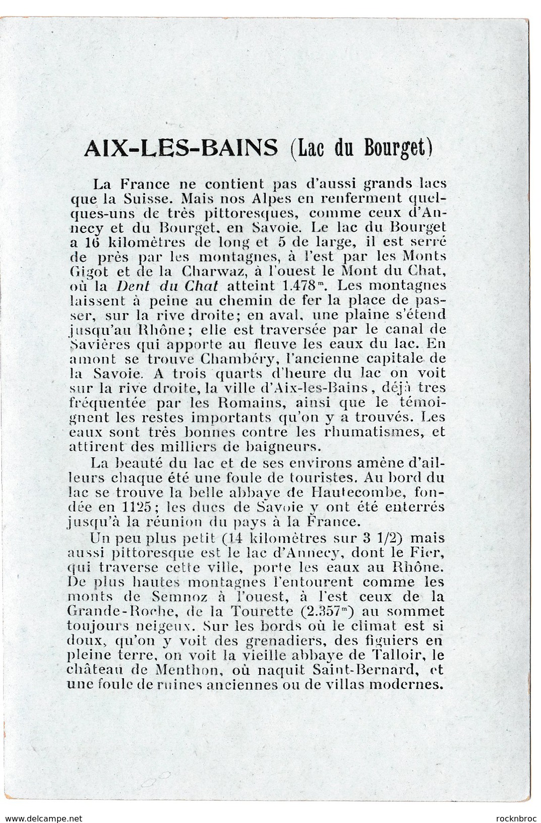 Chromo Fiche Illustrée Collection Hugo D'Alési Aix Les Bains - Lac Du Bourget - Géographie