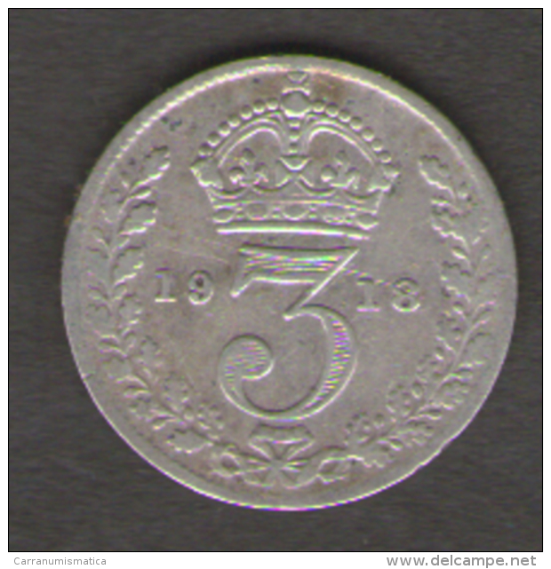 GRAN BRETAGNA 3 PENCE 1918 AG SILVER - F. 3 Pence