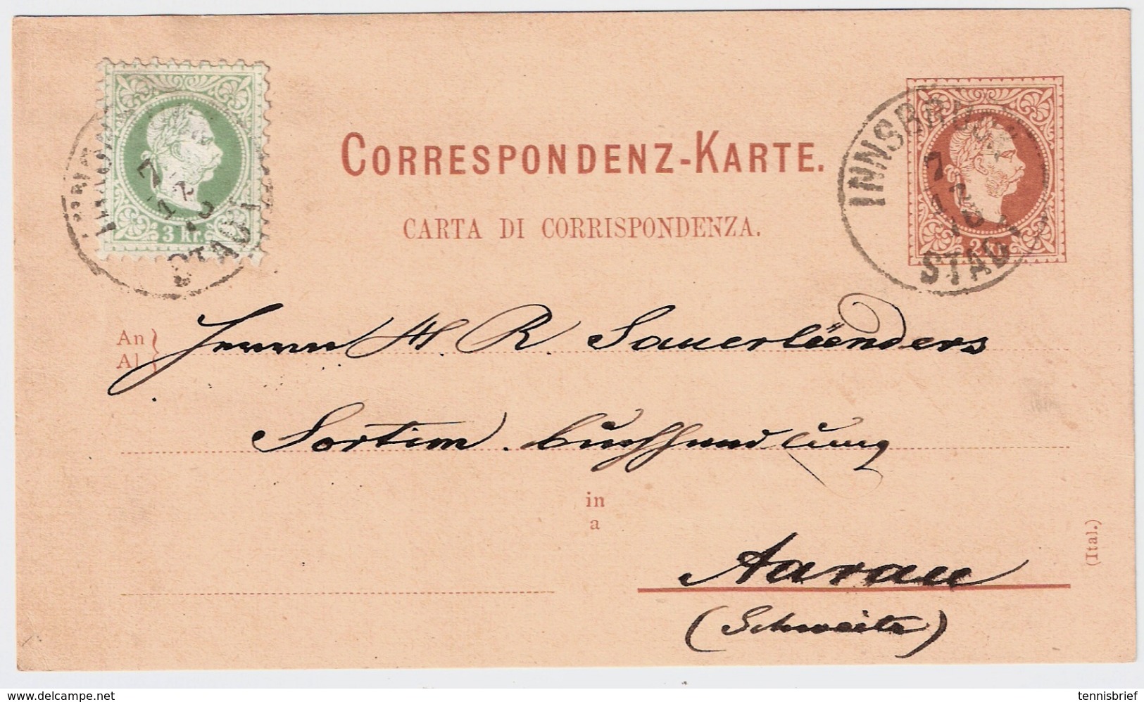 1876, Ausland GA , Klar  " INNSBRUCK "#6160 - Briefe U. Dokumente