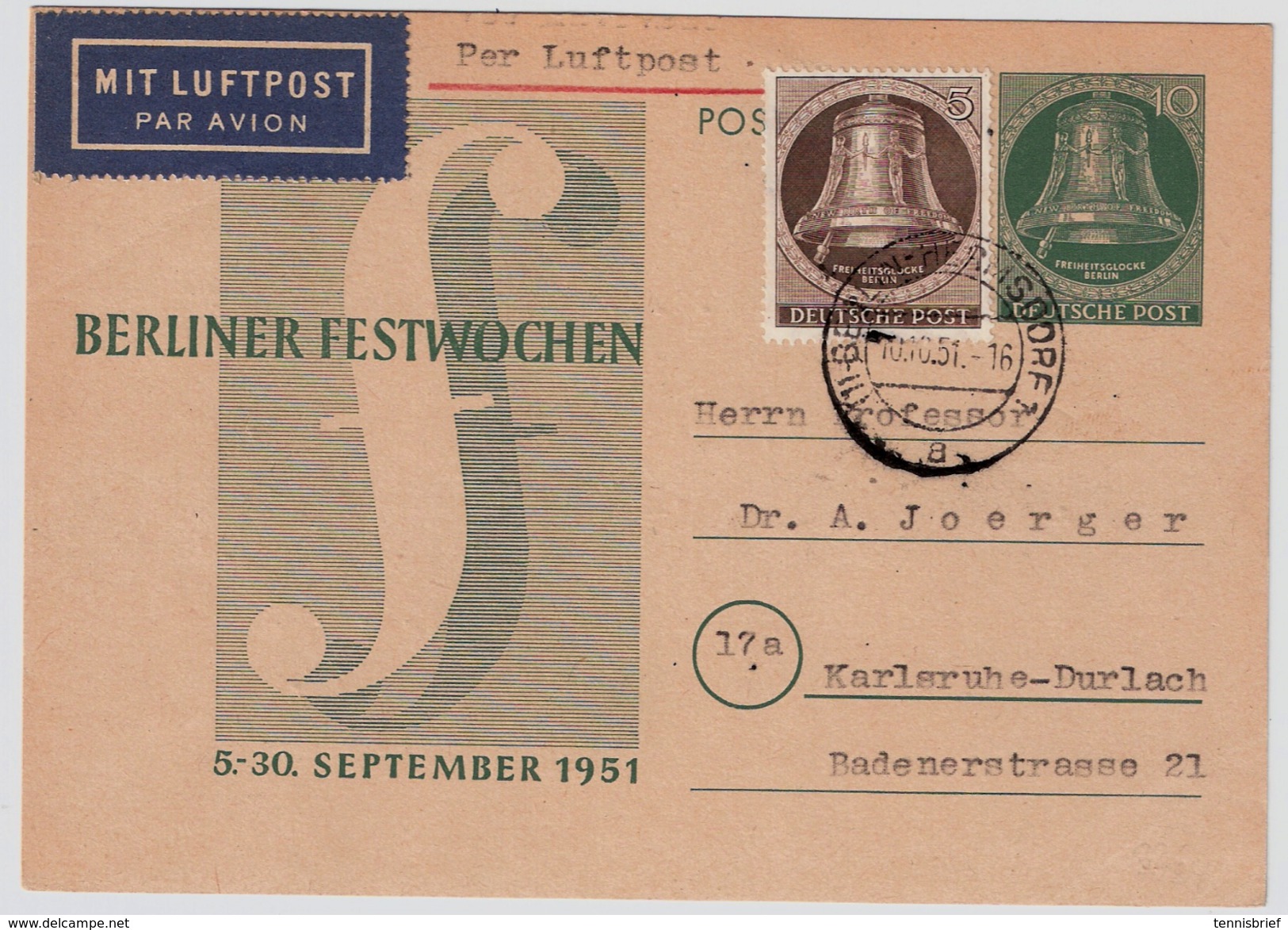 Berlin, 1951, Seltene GA Als Luftpost! , #6172 - Lettres & Documents