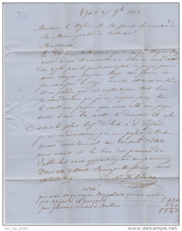 Heimat Schweiz VD LISLE Langstempel 1862-11-27 Brief Ohne Make Nach Vallorbe - Briefe U. Dokumente