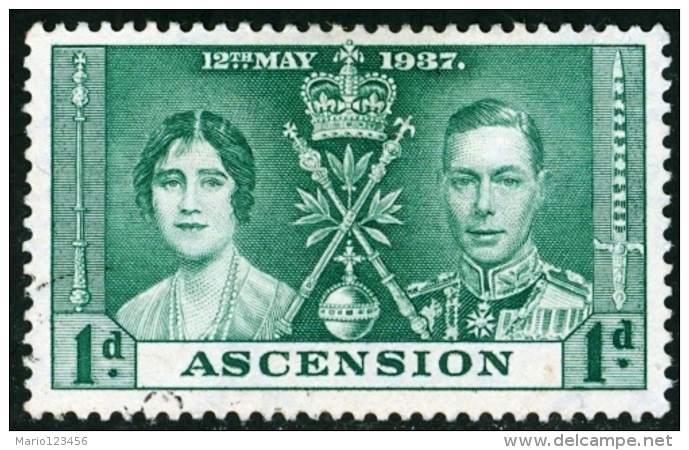 ASCENSION, COLONIA BRITANNICA, BRITISH COLONY, COMMEMORATIVO, CORONATION, REGINA ELISABETTA, RE GIORGIO VI, 1937, FRANCO - Ascensione