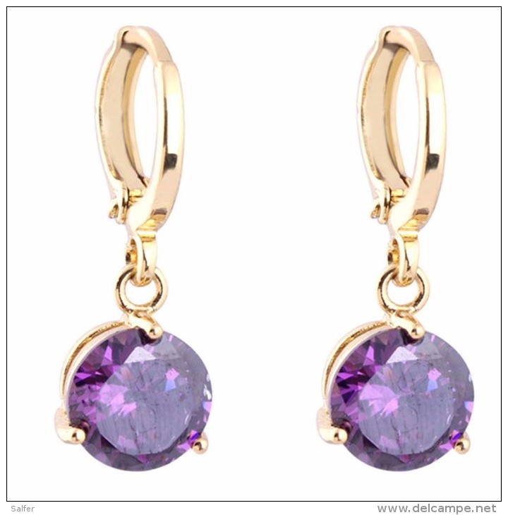 Orecchini Laminati Oro 18 K Con Cristalli Viola - Earrings