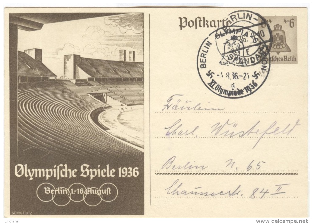 GERMANY Stationery With Olympic Cancel Olympia-Stadion D Of 4.8.36-24 - Sommer 1936: Berlin