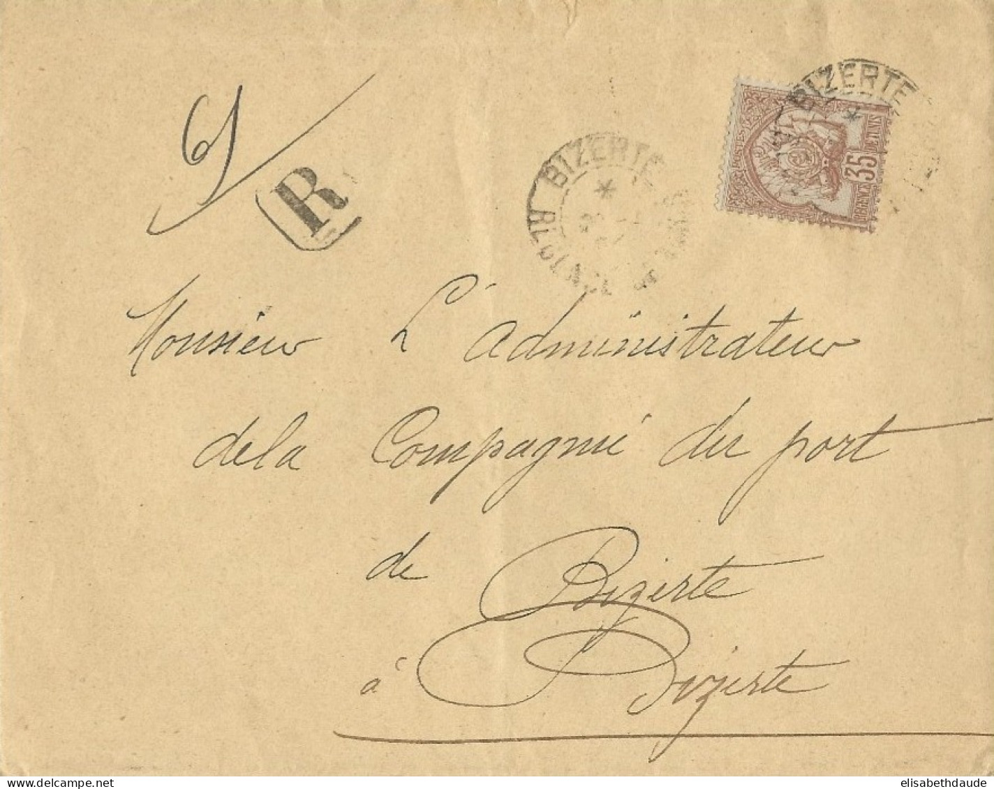 TUNISIE - 1904 - 35C SEUL ! SUR ENVELOPPE LOCALE RECOMMANDEE De BIZERTE - Covers & Documents