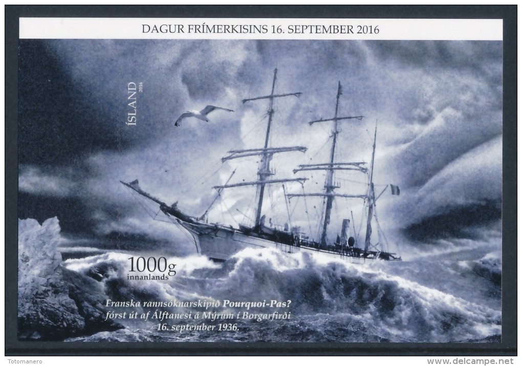 ICELAND/ISLAND 2016 - Pourquoi-Pas? 80th Memorial Anniversary, Self Adhesive Minisheet** - Polar Ships & Icebreakers