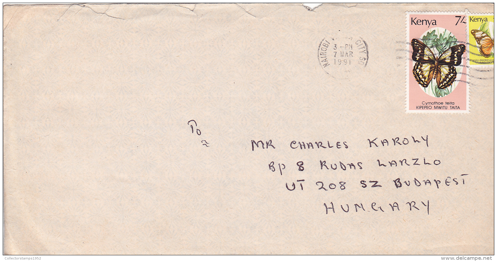 4577FM- BUTTERFLIES, STAMPS ON COVER, 1991, KENYA - Kenya (1963-...)