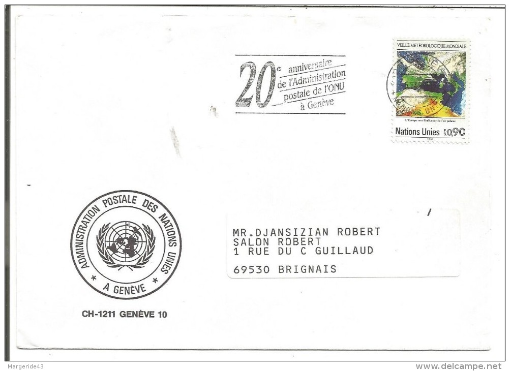 ONU GENEVE LETTRE POUR LA FRANCE 1989 - Lettres & Documents