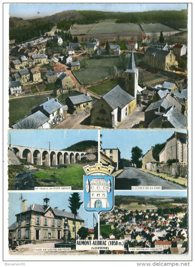 2 CPSM 48 AUMONT-AUBRAC MULTIVUES + VUE AERIENNE - Aumont Aubrac