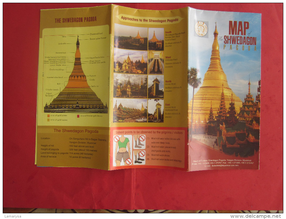 CARTE MAP SHWEDAGON PAGODA DEPLIANT GUIDE TOURISTIQUE DES PAGODES BOUDHISTES  En Birmanie Ou Myanmar - Cuadernillos Turísticos