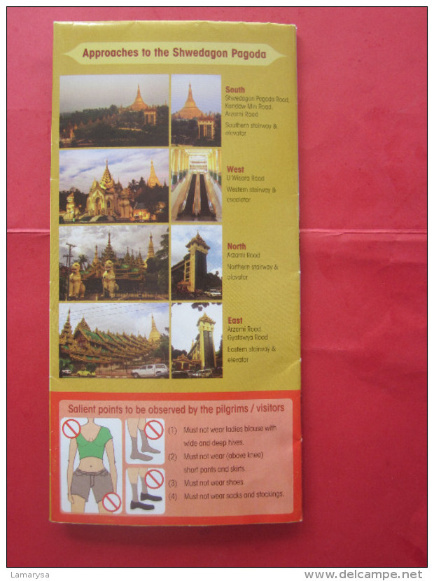 CARTE MAP SHWEDAGON PAGODA DEPLIANT GUIDE TOURISTIQUE DES PAGODES BOUDHISTES  En Birmanie Ou Myanmar - Cuadernillos Turísticos