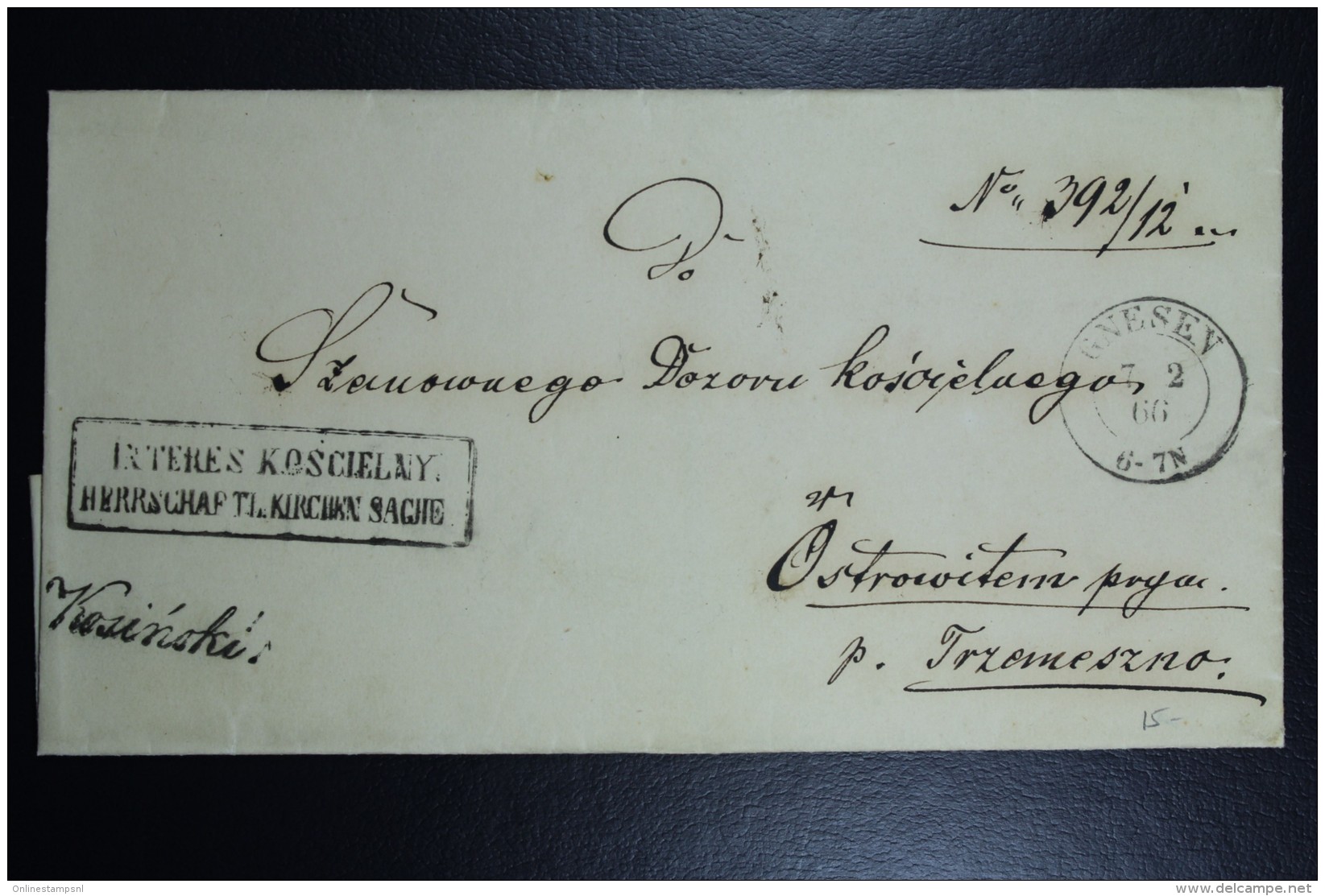 Poland: 1866 Letter Archdiocese Of Gnesen Gniezno To Trzemeszno Near Poznan, See Text - ...-1860 Prephilately