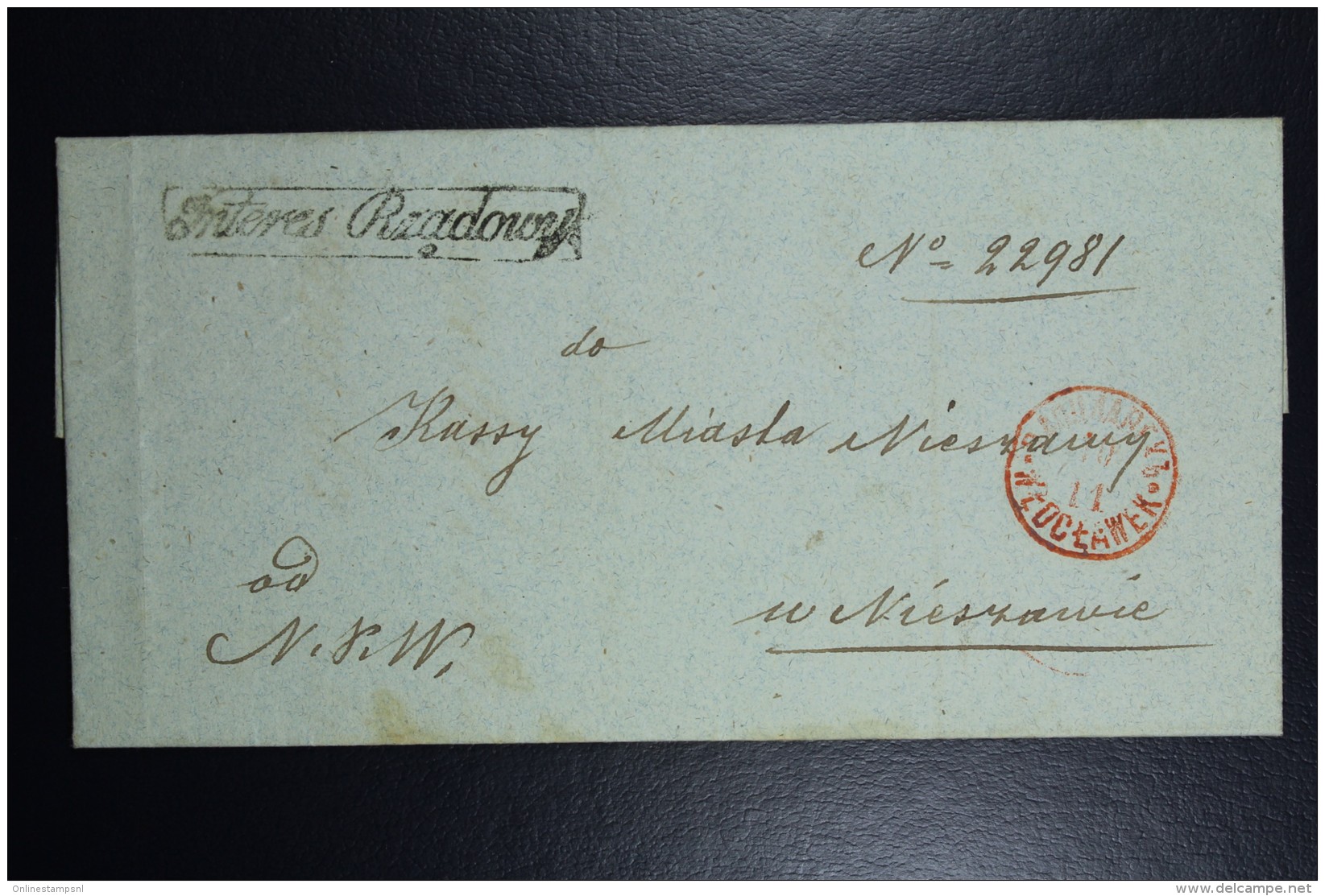 Poland: 1866 Letter  Wloclawek To Nieszawa Postmark In Red Circle Wloclawek 17/11  Ruch 417e Boxed Interes Rzadowy - ...-1860 Prephilately