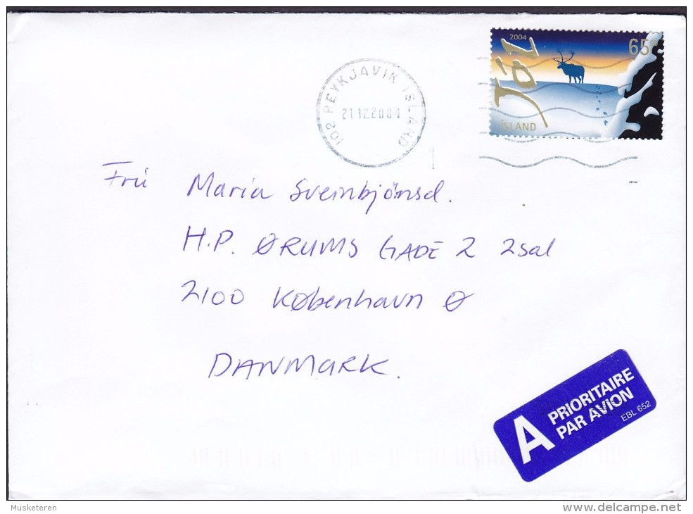 Iceland A Prioritaire Par Avion Label REYKJAVIK 2004 Cover Brief Denmark Weihnachten Christmas Stamp - Storia Postale