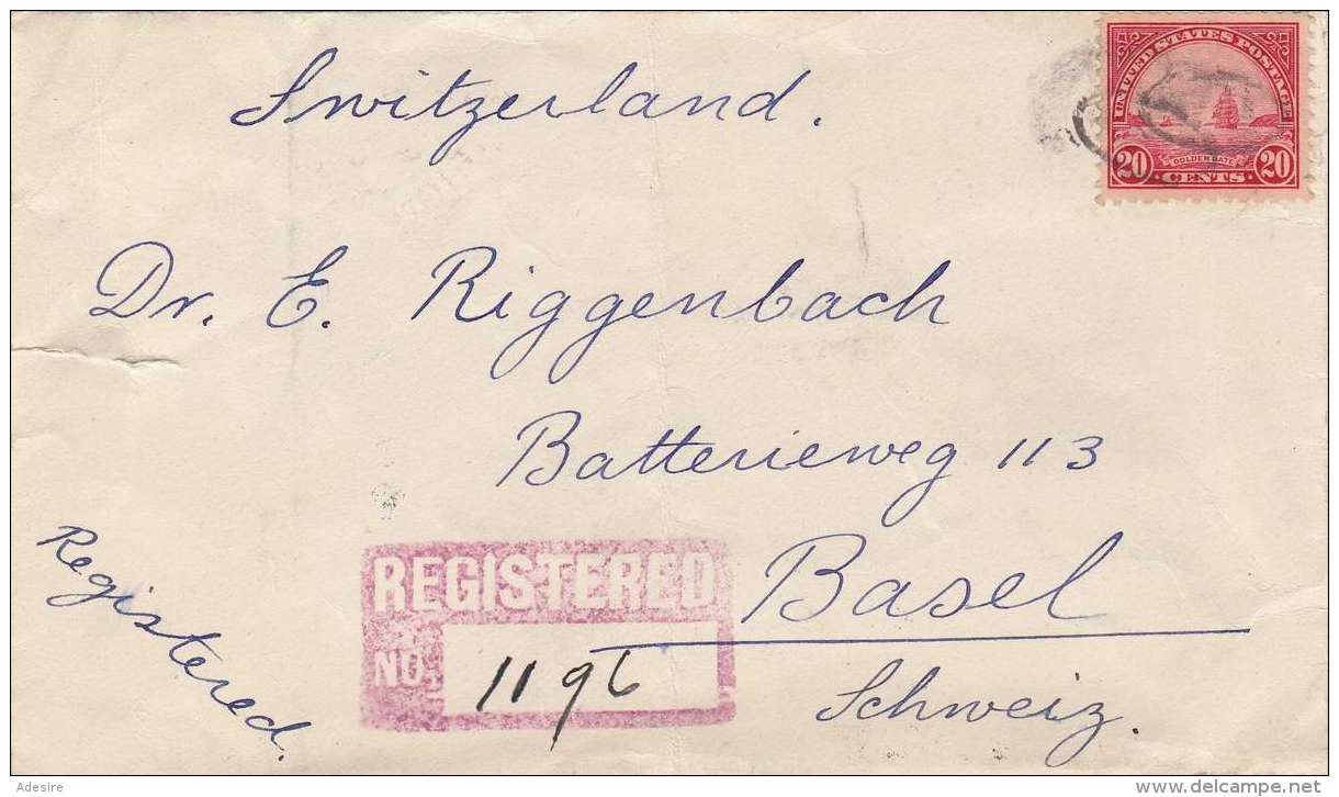 USA 1929 - 20 C Sondermarke Auf RECO-Brief Gel.v. New York Nach Basel, Brief Links Seitlich Eingerissen - Briefe U. Dokumente