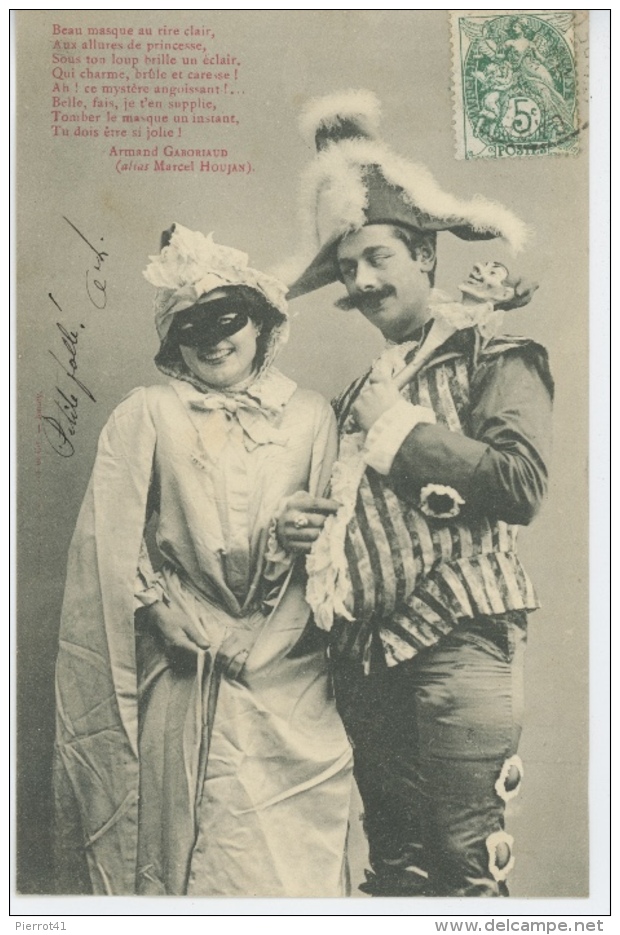 BERGERET - Jolie Carte Fantaisie Homme Et Femme Déguisés Polichinelle - Bergeret