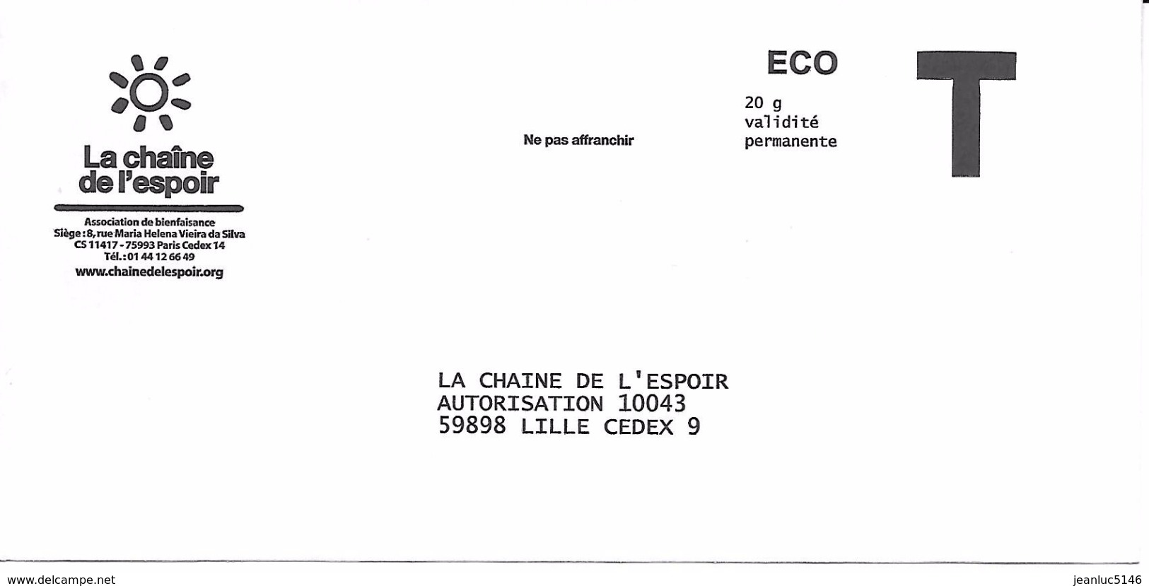 Prêt-à-poster. Enveloppe Réponse T. La Chaîne De L'espoir. Lille. - Cartas/Sobre De Respuesta T