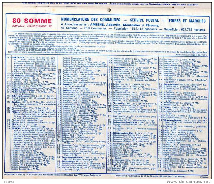 CALENDRIERS ALMANACH DES P.T.T Dépt SOMME ANNEE DE VOTRE NAISSANCE 1971. 2 PHOTOS. INTERIEUR 6 PAGES COMPLET - Tamaño Grande : 1971-80
