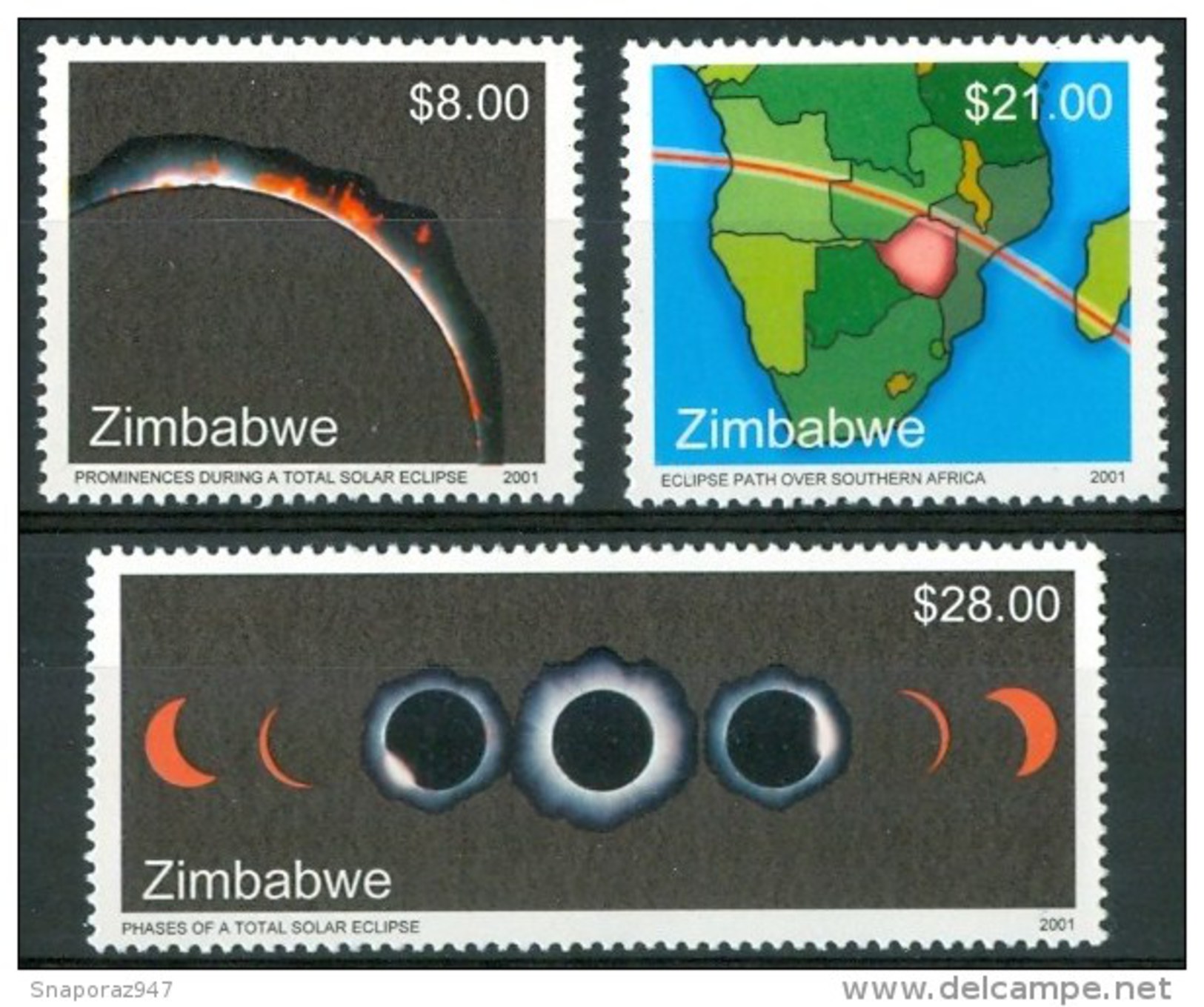 2001 Zimbabwe Eclissi Solare Solar Eclipse Solaire Set MNH** UL50 - Zimbabwe (1980-...)