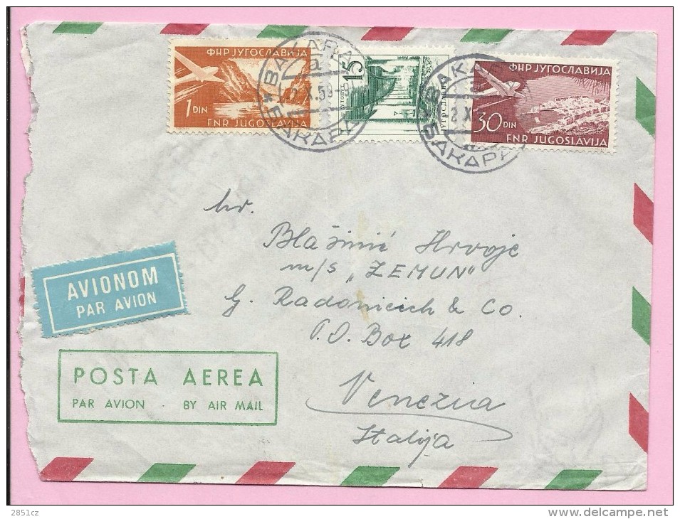 Airmail / Par Avion, Bakarac-Venezia, 1959., Yugoslavia, Letter - Aéreo