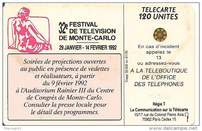 CARTE-PUBLIC-MONACO-120U-MF22-SC4-01/92-FESTIVAL TV-V° 5 IMPACTS-35365-BE- - Monaco