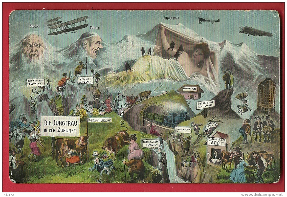 HBM-23 Humor Humour Litho Die Jungfrau In Der Zukunft, Mit Eiger, Mönch. Nicht Gelaufen. - Autres & Non Classés