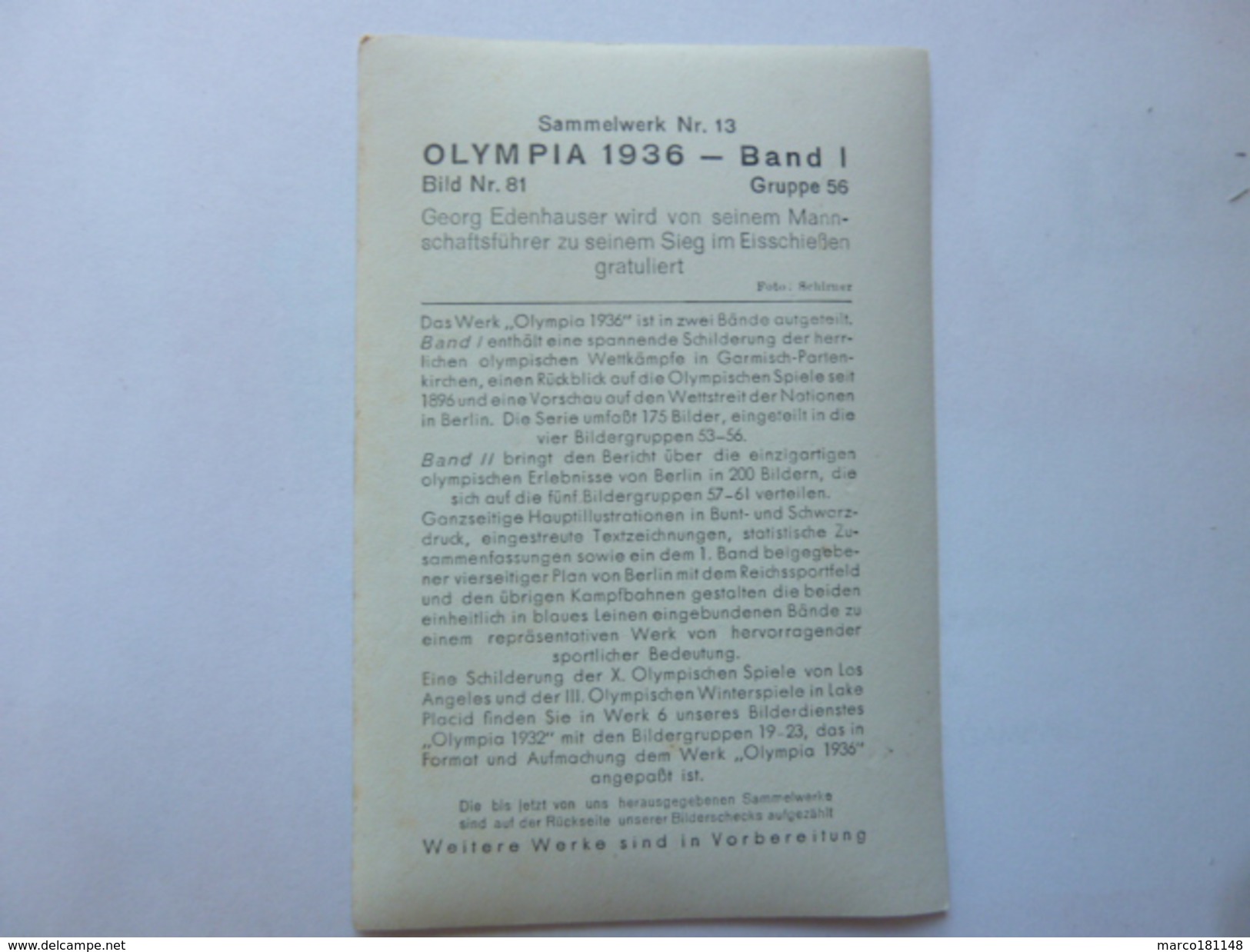 OLYMPIA 1936 - Band 1 - Bild Nr 81 Gruppe 56 - Georg Edenhauser - Sport