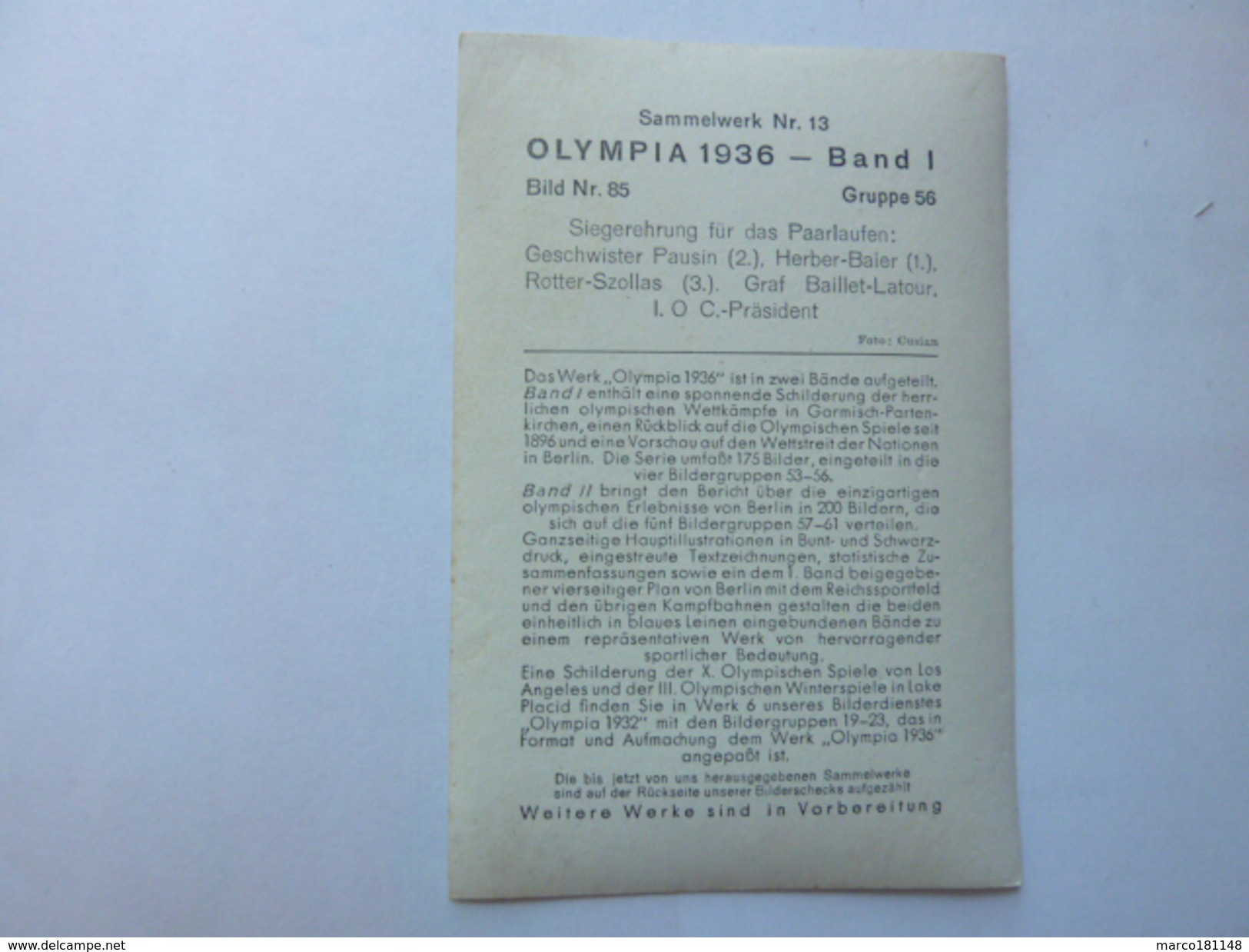 OLYMPIA 1936 - Band 1 - Bild Nr 85 Gruppe 56 - Podium Course En Binôme - Sport