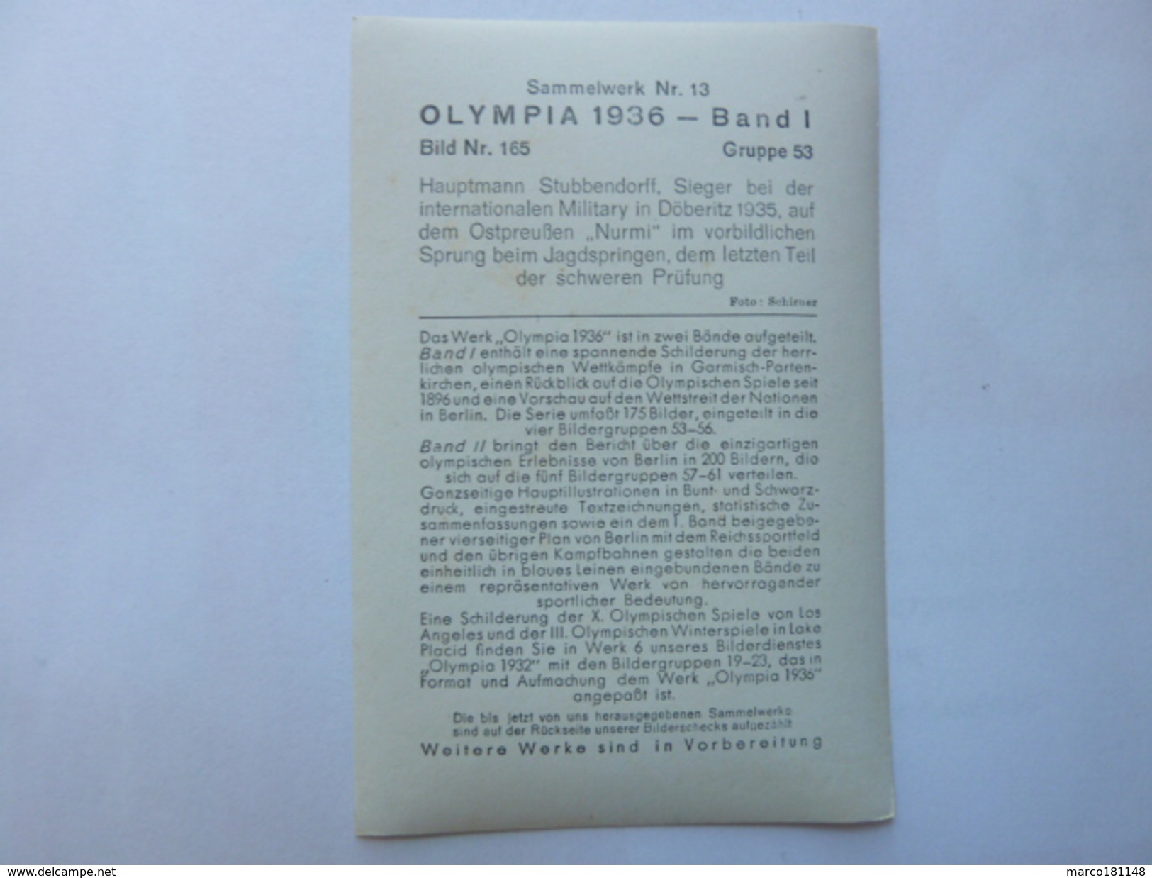 OLYMPIA 1936 - Band 1 - Bild Nr 165 Gruppe 53 - Hauptmann Stubbendorff - Sport