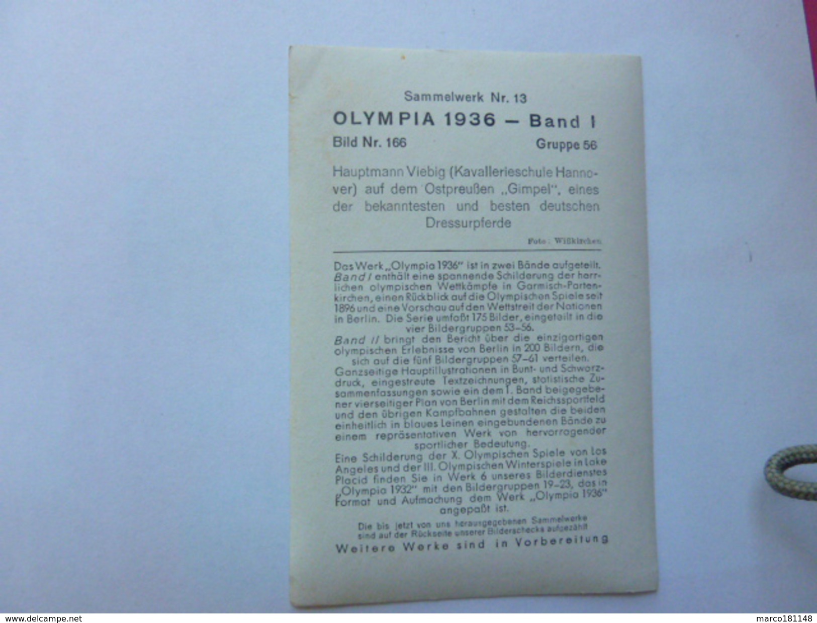 OLYMPIA 1936 - Band 1 - Bild Nr 166 Gruppe 56 - Hauptmann Viebig - Sport