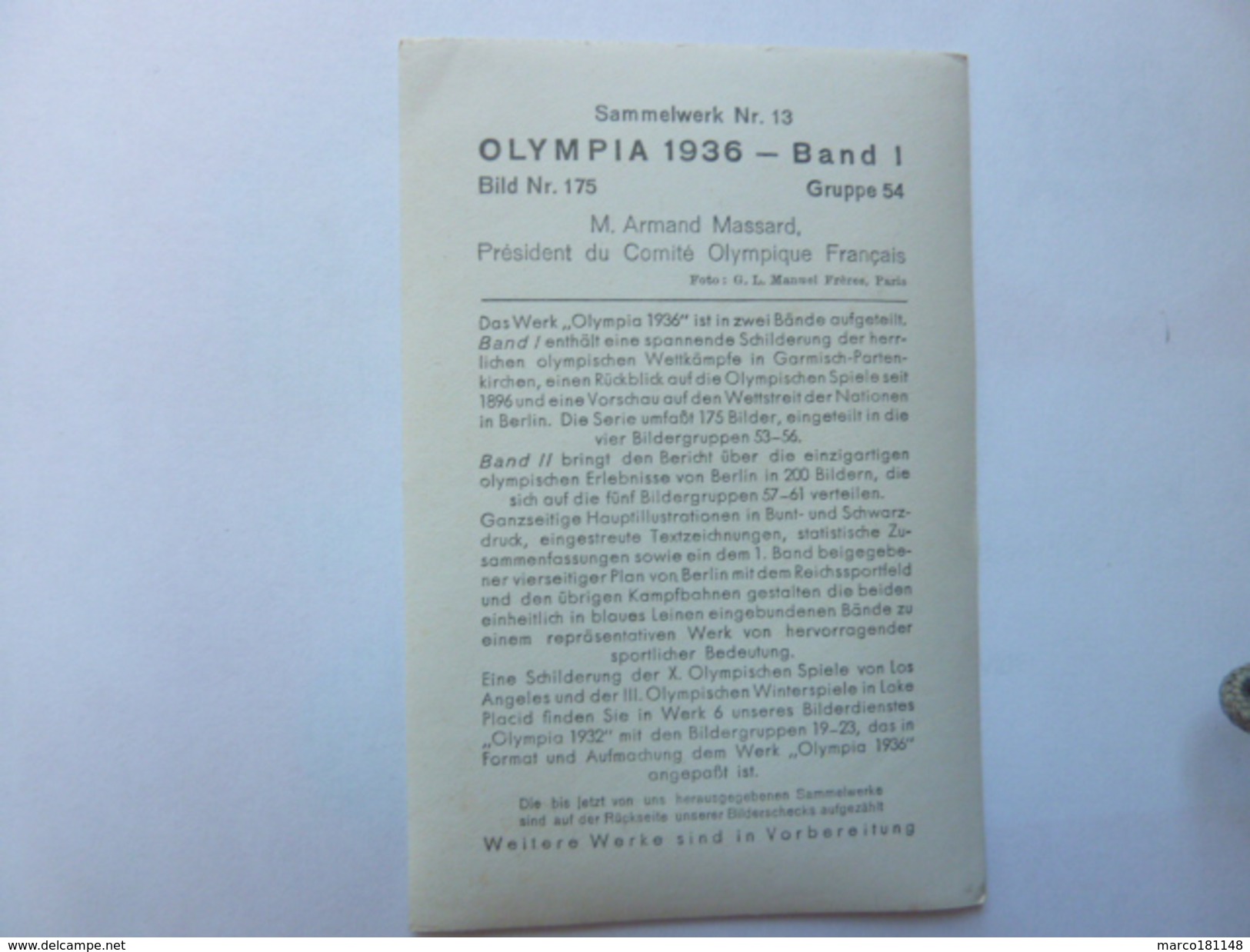 OLYMPIA 1936 - Band 1 - Bild Nr 175 Gruppe 54 - Armand Massard Président Du Comité Olympique Français - Sport