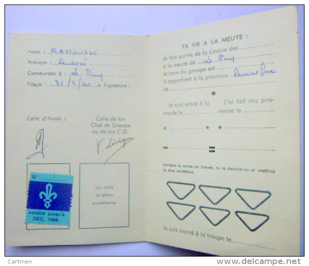 43 LE PUY  SCOUTISME  FRANCAIS CARTE DE LOUVETEAU  LE PUY  1965 AVEC UN TIMBRE - Unclassified