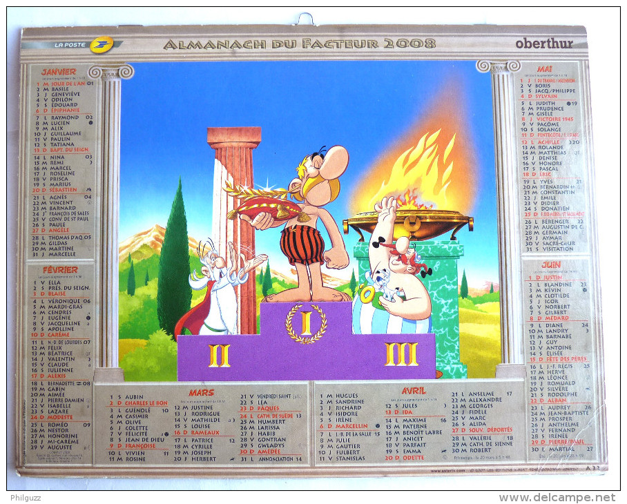 CALENDRIER ALMANACH DES PTT Oberthur 2008 - ASTERIX AUX JEUX OLYMPIQUES - UDERZO GOSCINNY - Agendas & Calendarios