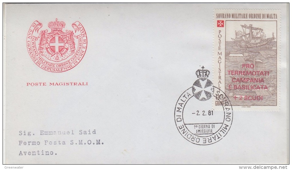 Ordini Di Malta 1981 Pro Terremotati Campania E Basilicata 1v FDC (32428) - Malta (Orde Van)