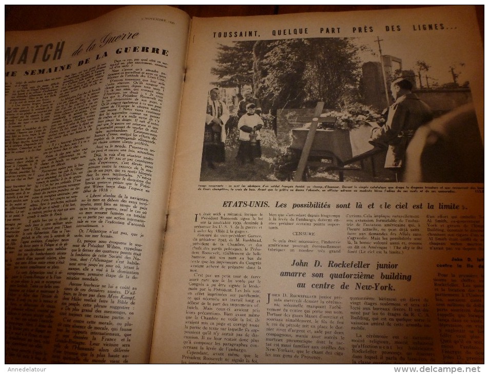 1939 MATCH : Le Matelot Gérard Décoré ; Vie En URSS;Les Pigeons-soldats; Strasbourg ; La Marine Contre Les Avions - Français