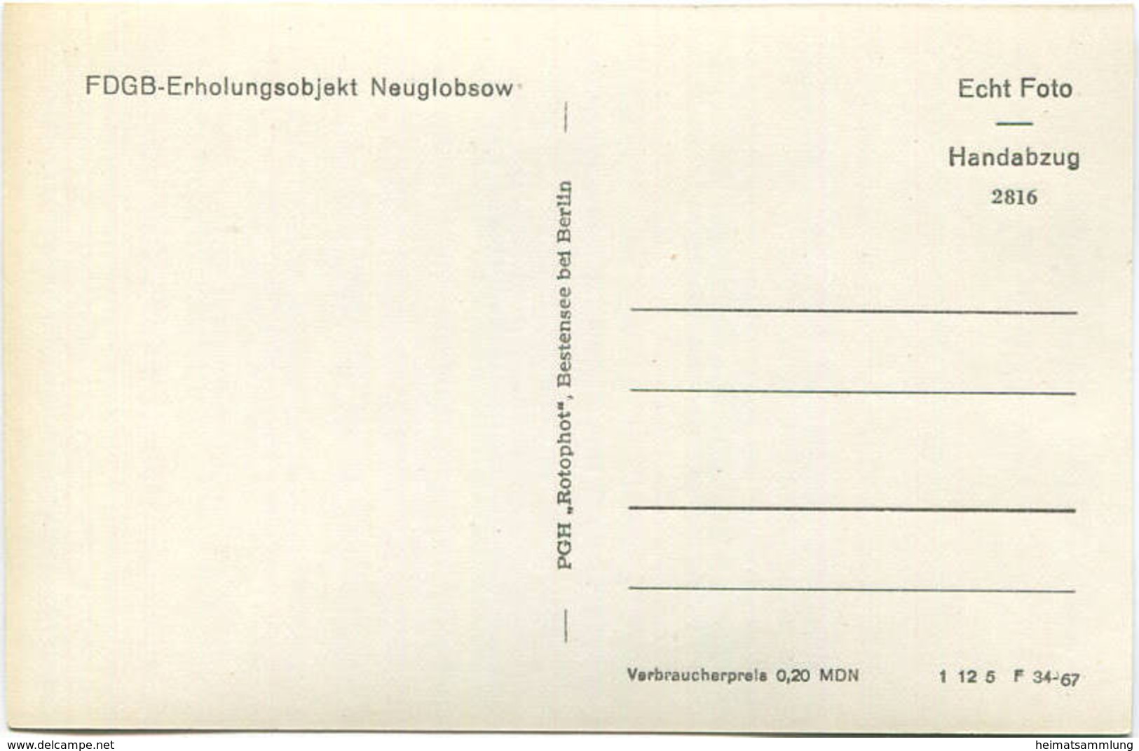 Neuglobsow - FDGB-Erholungsobjekt - Foto-AK 60er Jahre - Verlag PGH Rotophot Bestensee - Neuglobsow