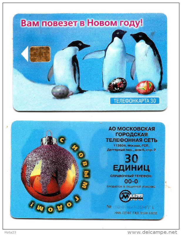 RUSSIA - MOSCOW ANIMAL  Penguin , SOUTH POLE ,HAPPY NEW YEAR 30 Unit  CHIP  PHONECARD USED (LOT - 5 - 6 ) - Noel
