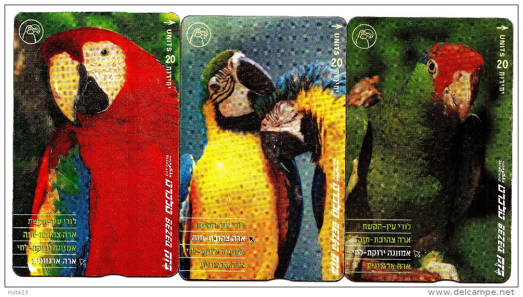Israel - BIRD Parots PHONECARD USED SET OF 3 CARDS  (LOT - 5 - 7 ) - Parrots