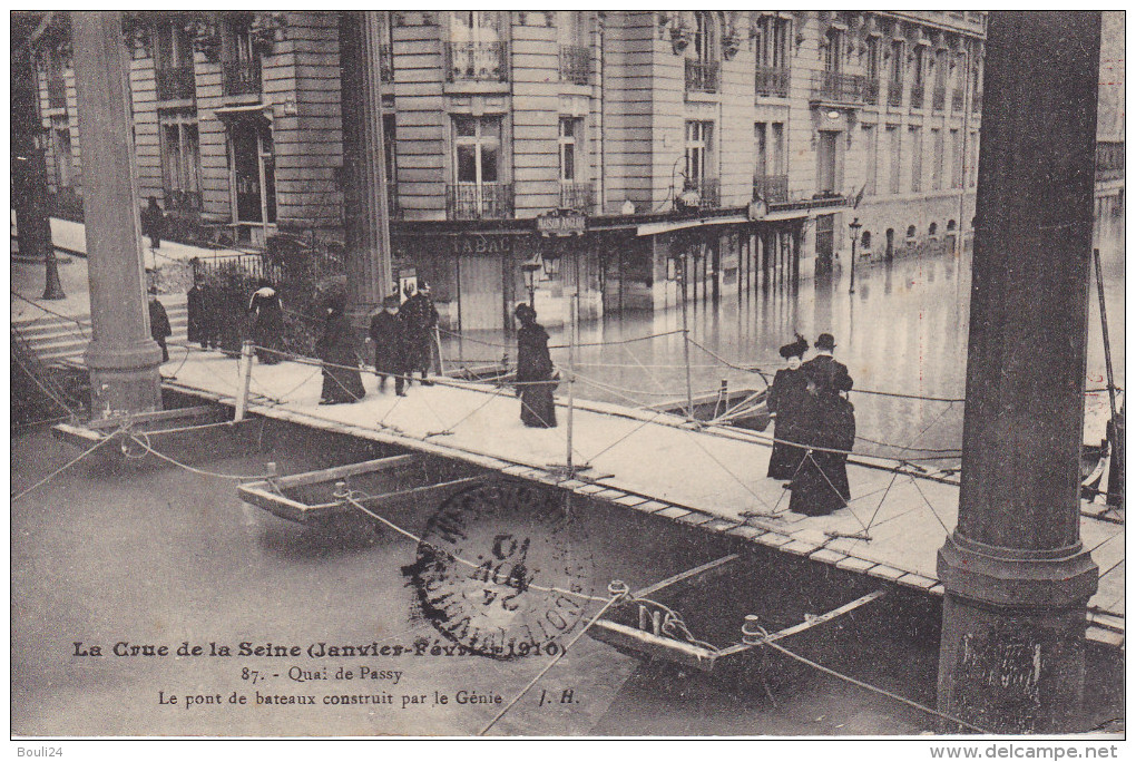 CO-  PARIS  CRUE DE LA SEINE QUAI DE PASSY VOIR VERSO PUB AUX PHARES DE LA BASTILLE CPA  CIRCULEE - Inondations De 1910