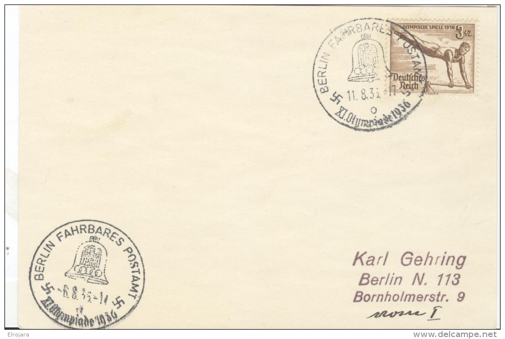 GERMANY Card With Olympic Stamp And Olympic Cancels Fahrbares Postamt C Of 6.8.36-11 And 11.8.36-17 - Sommer 1936: Berlin