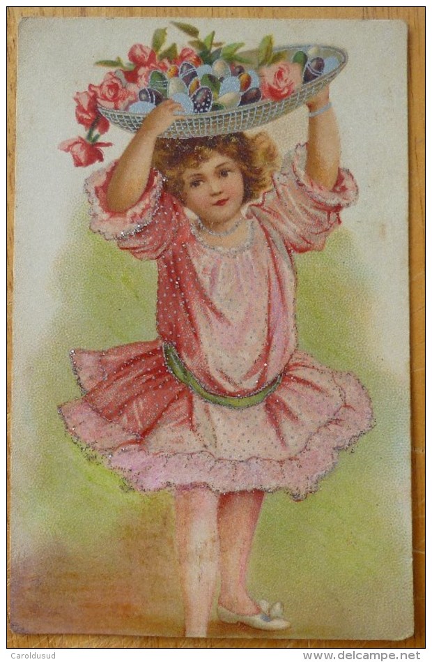 CPA PRECURSEUR 1904 LITHO  KOPAL 403 Illustrateur CLAPSADDLE NS ENFANT Fillette Paillettes Panier Oeuf  Sur Tete - Clapsaddle