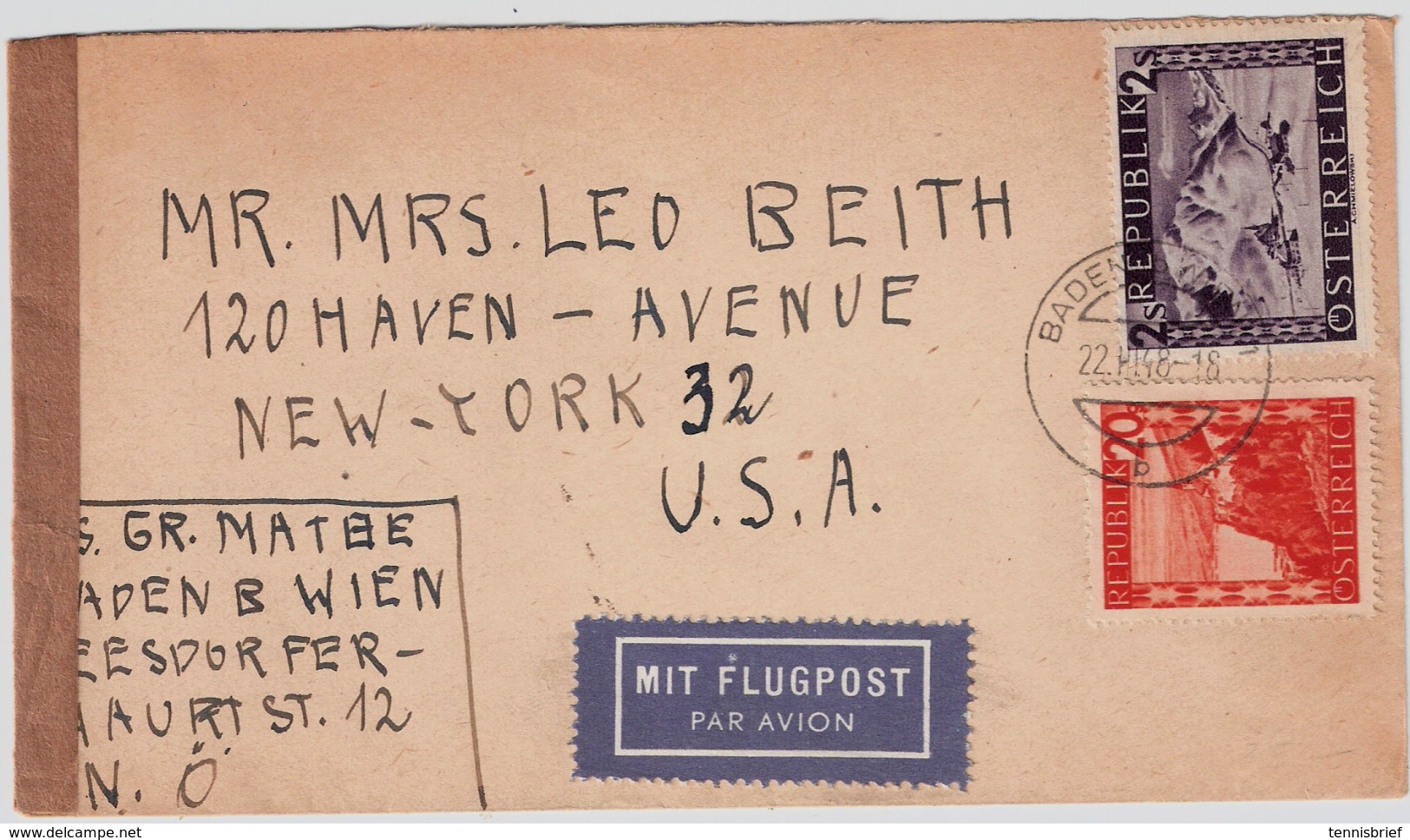 1948, Luftpost Nach USA, #6142 - Briefe U. Dokumente