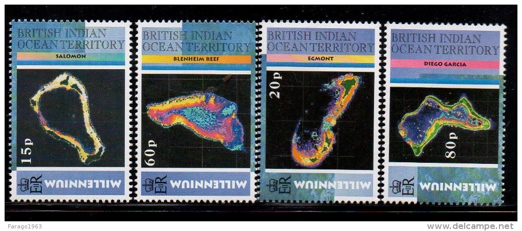 2000 British Indian Ocean Territory Satellite Images Maps Complete Set Of 4  MNH - Territorio Britannico Dell'Oceano Indiano