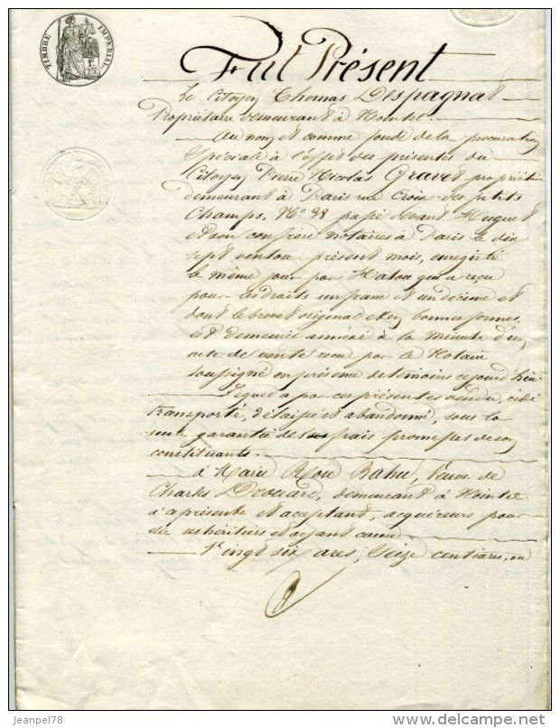 Acte Notarié - Vente De Terres Despagnat/Bahu Du 23 Ventose An 10 (14-3-1802) Duppressoir Notaire à Clermont - Documents Historiques