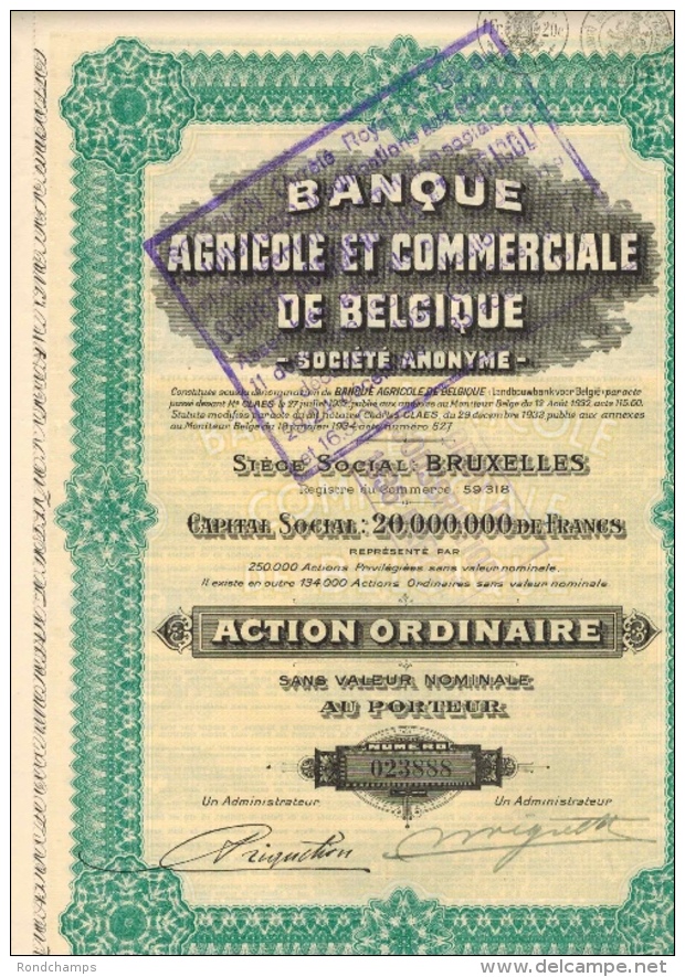 BANQUE AGRICOLE ET COMMERCIALE DE BELGIQUE - Banque & Assurance