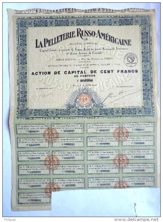 ACTION LA PELLETERIE RUSSO AMERICAINE  -  1926 TITRE 033270 - Textile