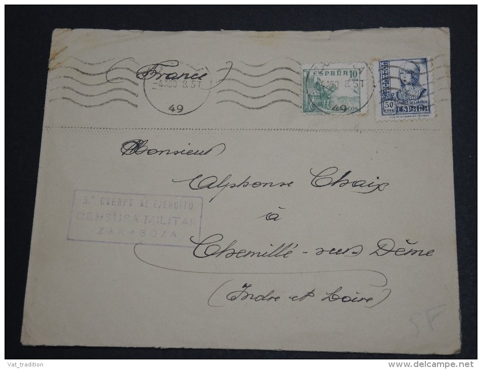 ESPAGNE - Enveloppe Commerciale De Zaragozza Pour La France En 1938, Censure Militaire - A Voir - L  3577 - Republikanische Zensur