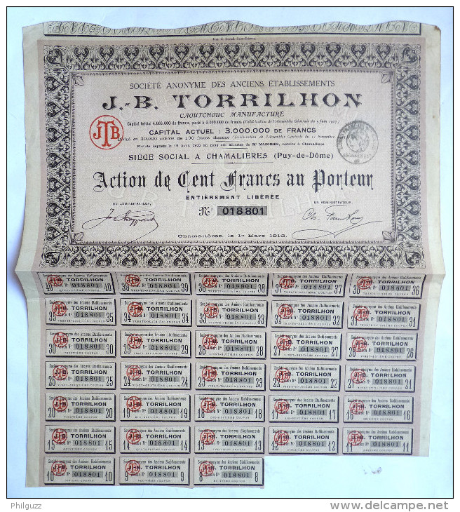 ACTION SOCIETE ANONYME DES ANCIENS ETABLISSEMENTS J.B. TORRILHON Pneus Roues  - 1916 TITRE 018801 - Automobile